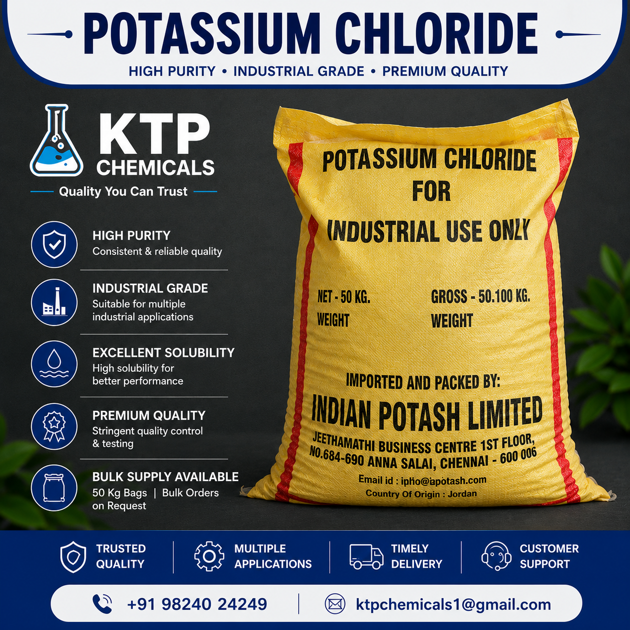 IPL Potash Distributor in India – KTP Chemicals | Trusted Supplier of Indian Potash Limited (IPL) Potassium Chloride