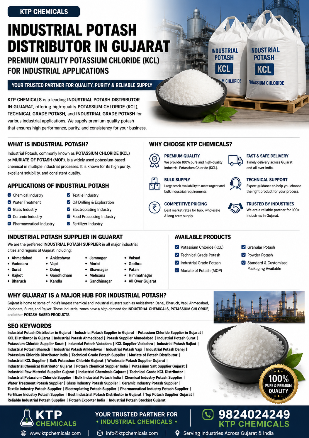 Industrial Potash Distributor in Gujarat | Leading Potassium Chloride (KCL) Supplier in India