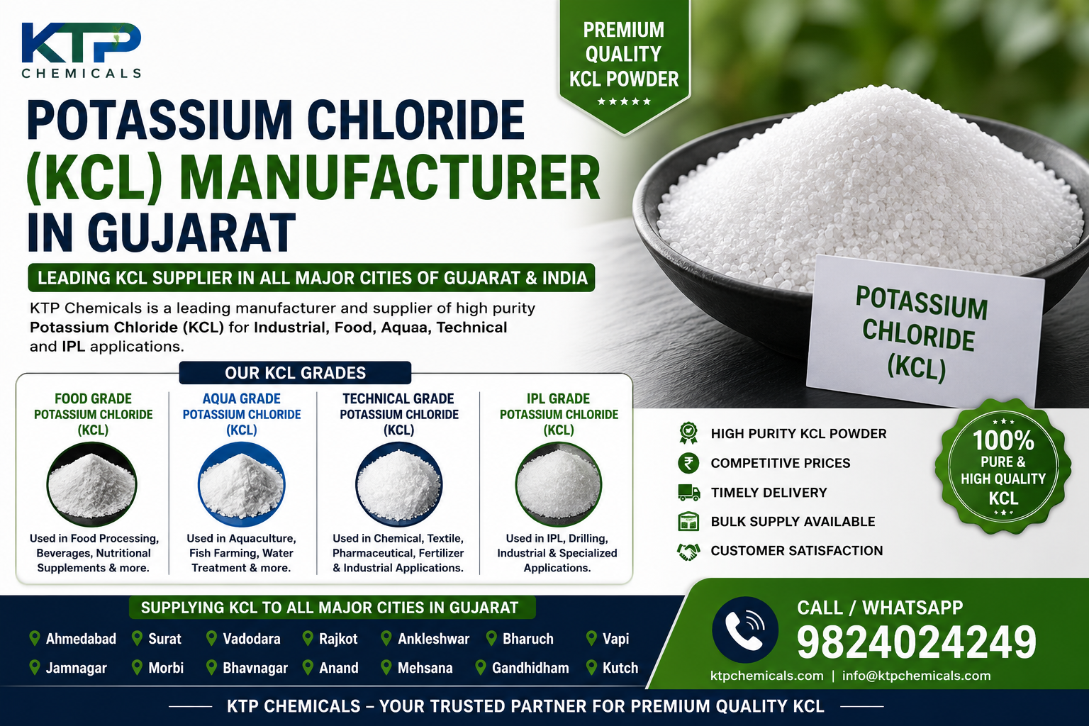 Potassium Chloride KCL Manufacturer in Gujarat | IPL Potassium Chloride Supplier | KTP Chemicals