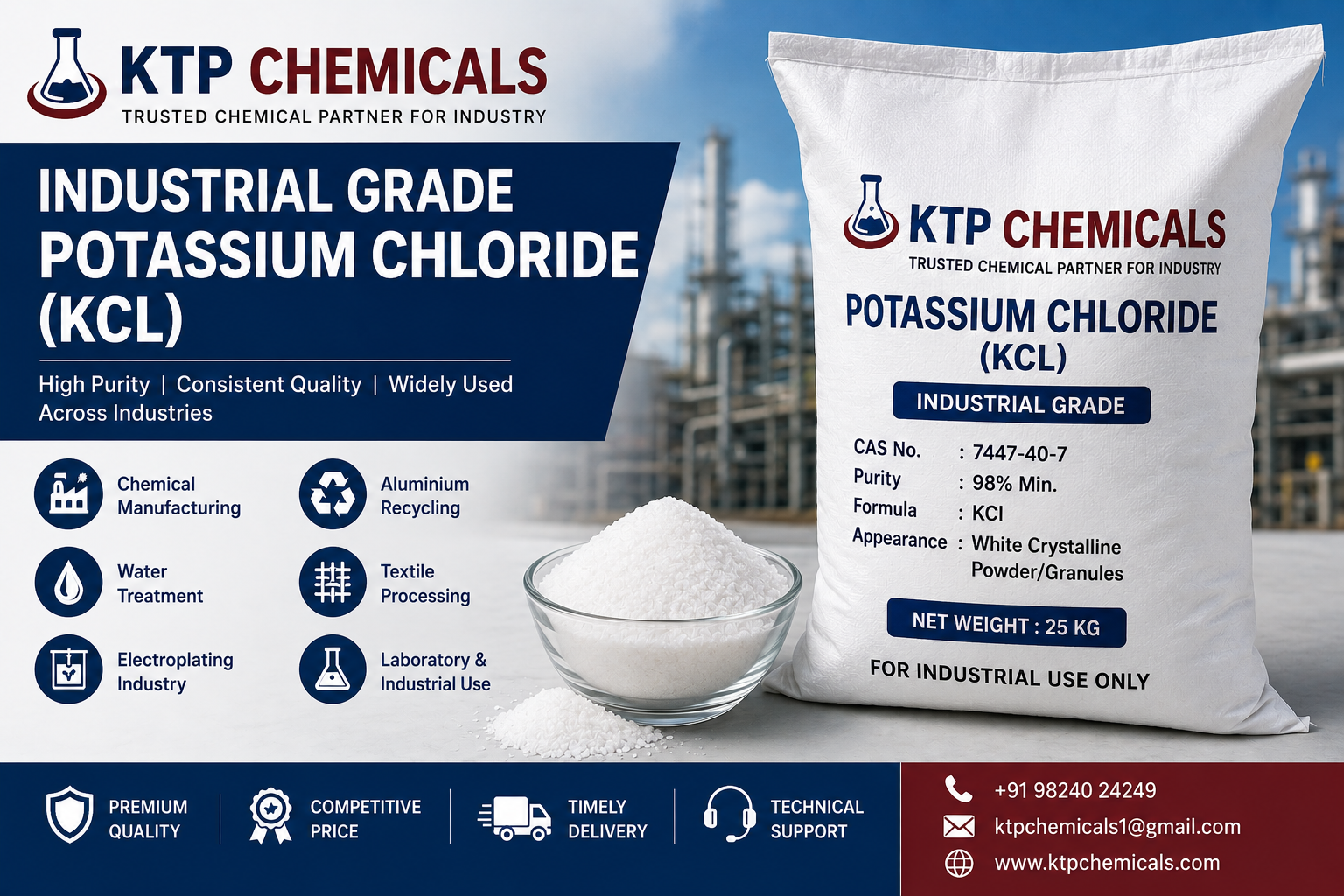 Industrial Grade Potassium Chloride (KCl): Uses, Benefits & Reliable Supplier in India