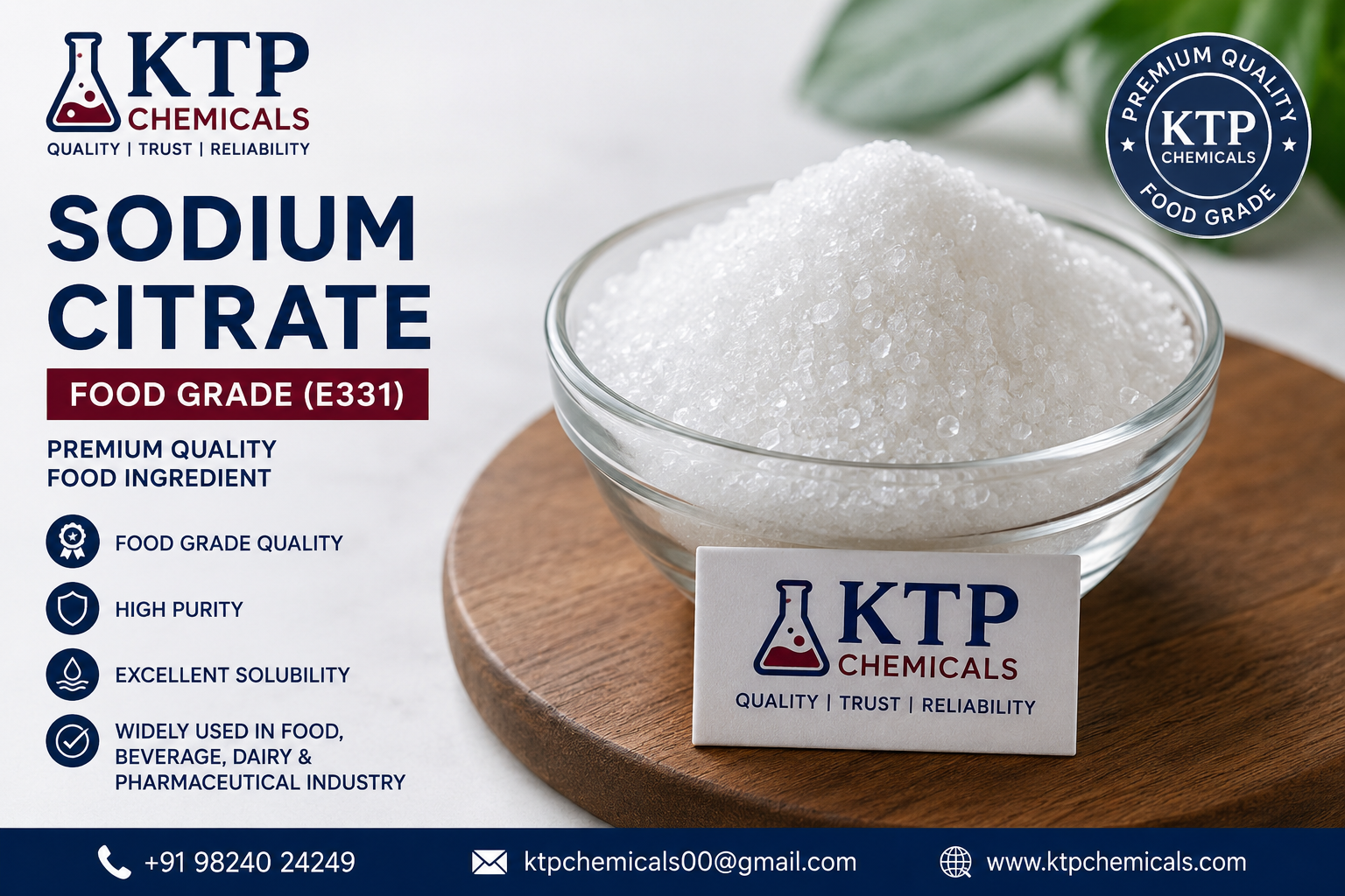 Food Grade Sodium Citrate Manufacturer in India | Premium Quality E331 by KTP Chemicals